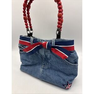 Denim jean purse beaded handle USA 4 of July Patriotic UpCycled Handmade Star